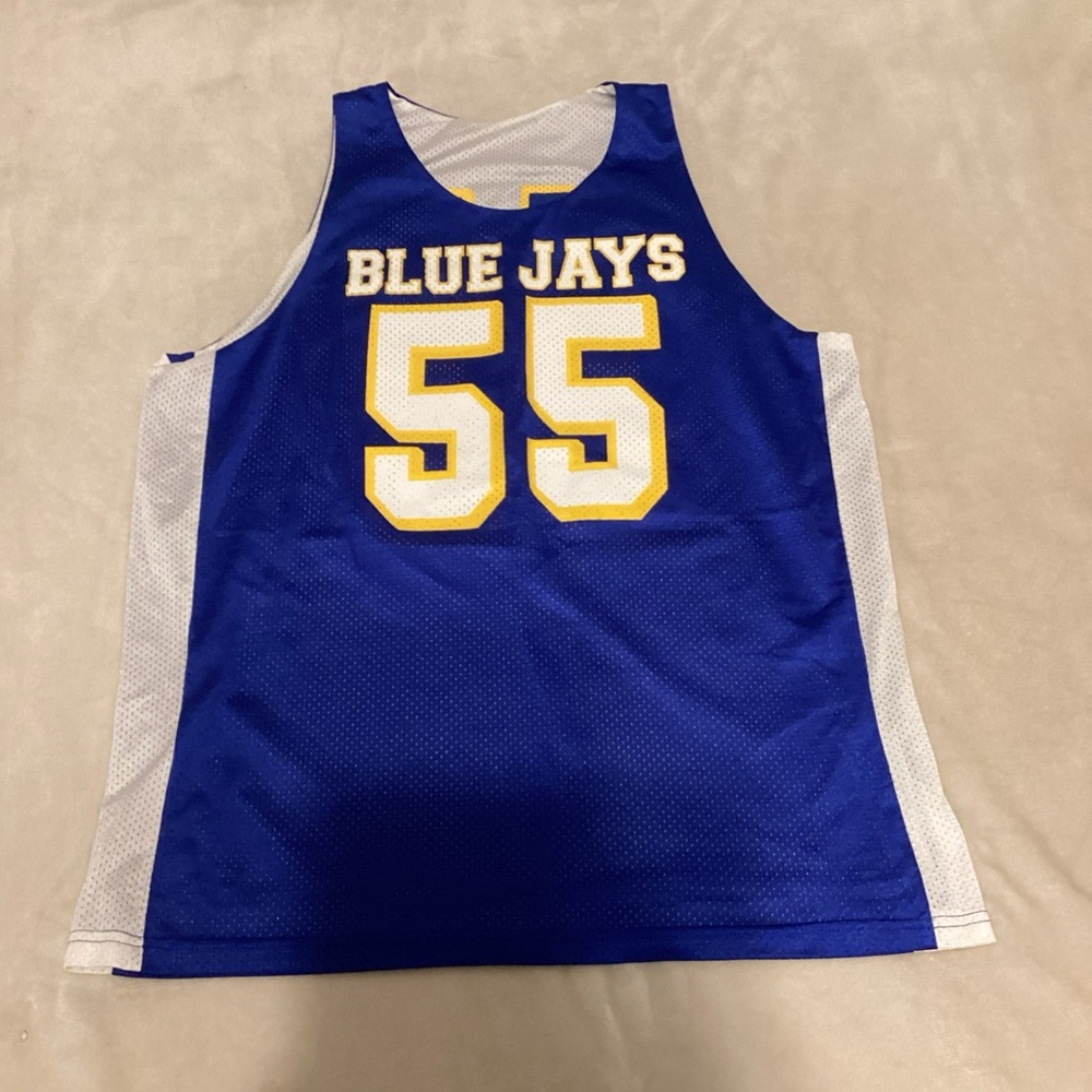 Blue Jays Men's Blue and White Sleeveless Shirt